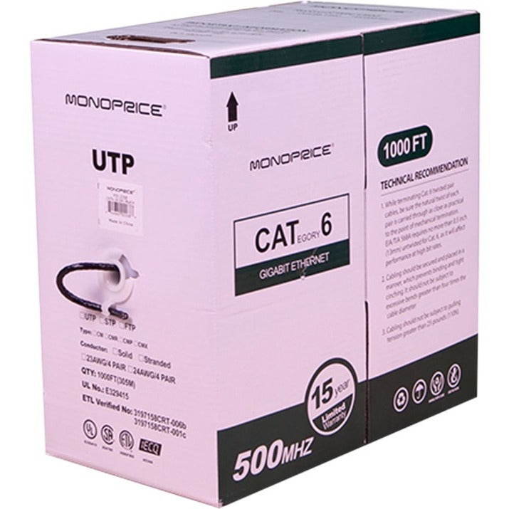 Monoprice 2268 Cat. 6 UTP Network Cable, 1000 ft, Stranded, 24 AWG, Black