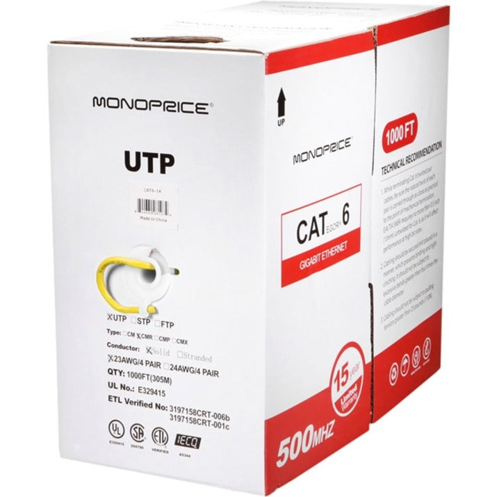 Monoprice 8109 Cat. 6 UTP Network Cable, 1000 ft, Yellow