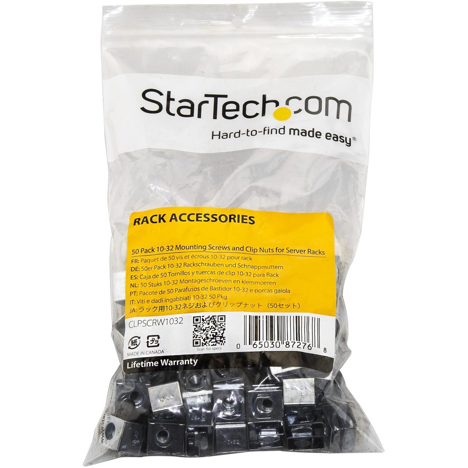 StarTech.com CLPSCRW1032 Server Rack Screws and Clip Nuts - 10-32, Rust Resistant, 50 Pack