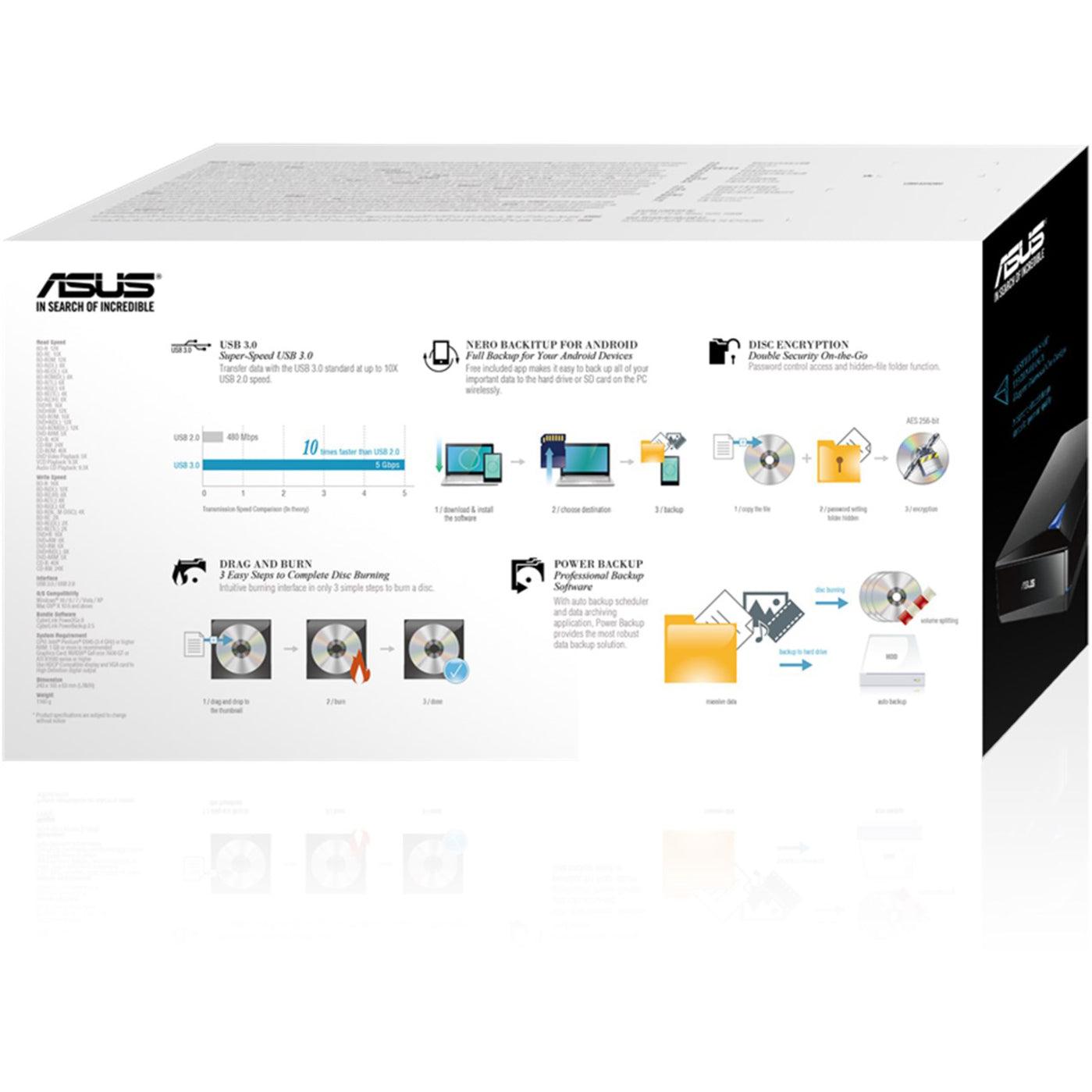Asus BW-16D1X-U Turbo Drive Blu-ray Writer, Powerful 16X Writing Speed and USB 3.0