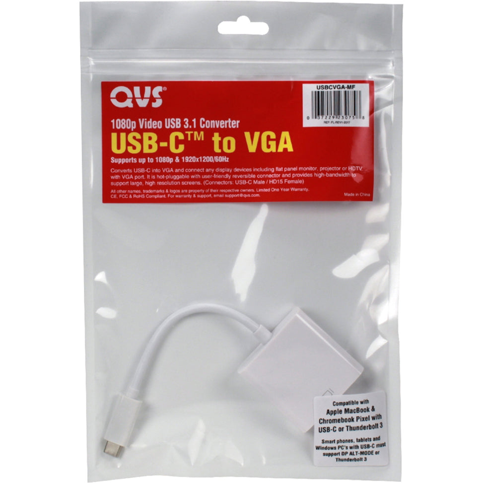 QVS USBCVGA-MF USB-C / Thunderbolt 3 to VGA Video Converter, PC External Graphic Adapter