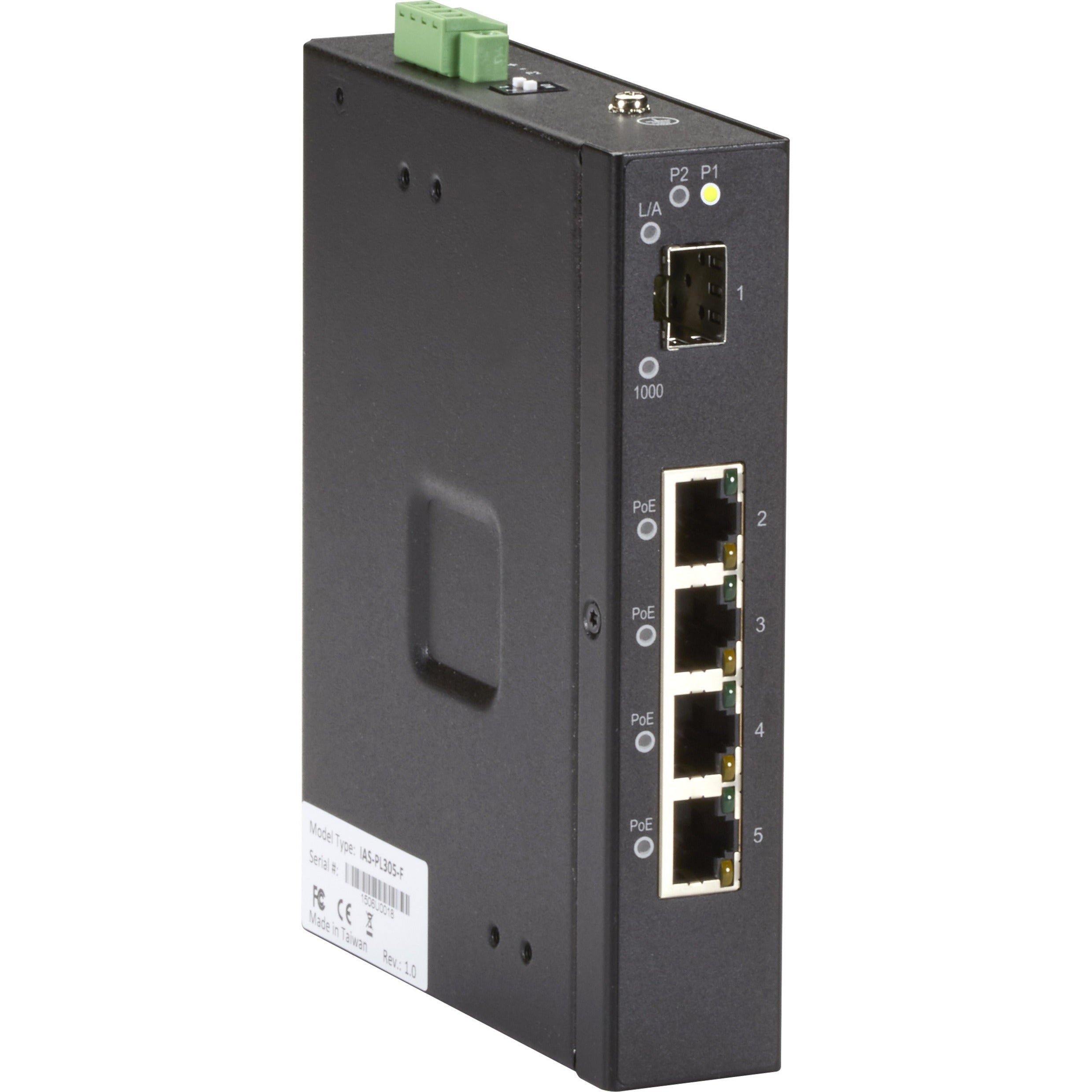 Black Box LIE401A 5-Port Industrial Gigabit Ethernet Switch PoE+ Extreme Temperature, TAA Compliant, 1 Year Warranty, Taiwan Origin