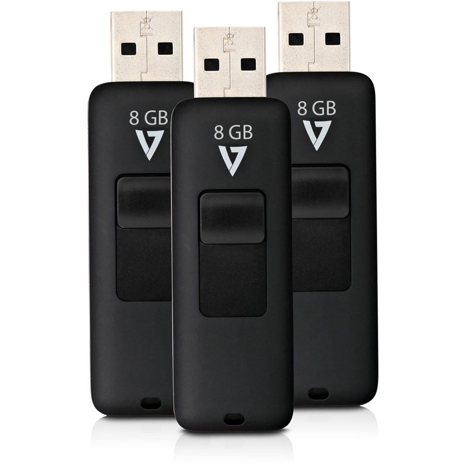 V7 VF28GAR-3PK-3N 8GB Flash Drive 3 Pack Combo, Retractable, USB 2.0, 5 Year Warranty