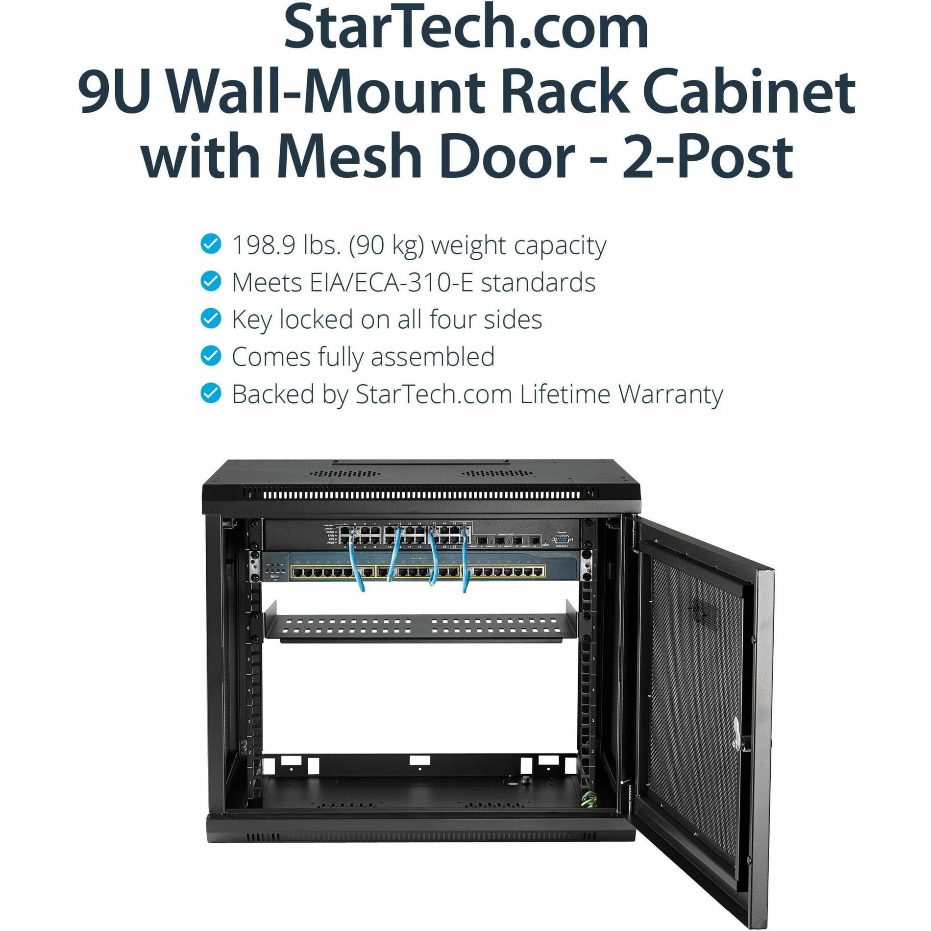 StarTech.com RK9WALM 9U Wall-Mount Server Rack Cabinet - Wall Mount Network Cabinet, 17in Deep