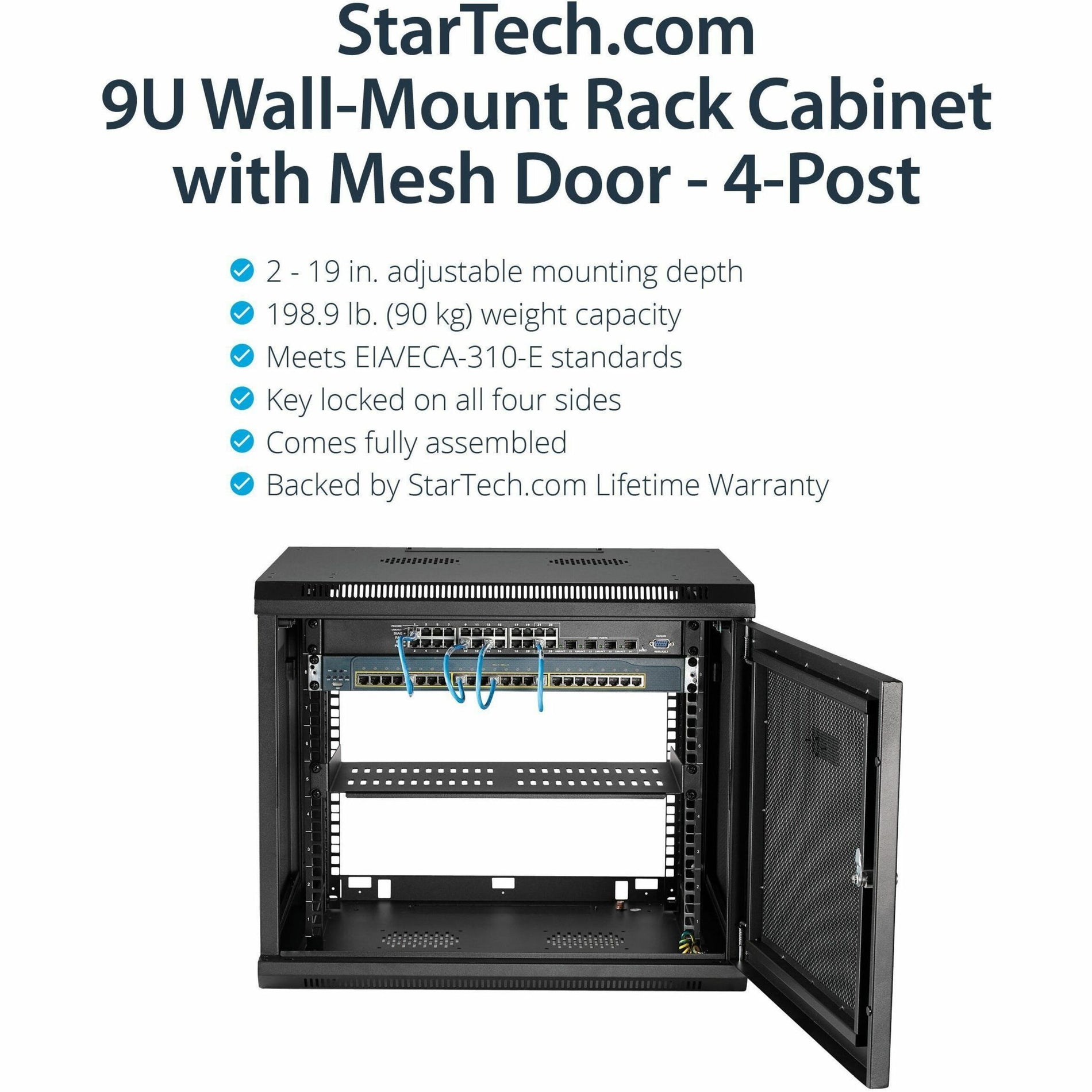 StarTech.com RK920WALM 9U Wall-Mount Server Rack Cabinet - Up to 20.8 in. Deep, Wall Mount Network Cabinet for LAN Switch, Patch Panel, Server