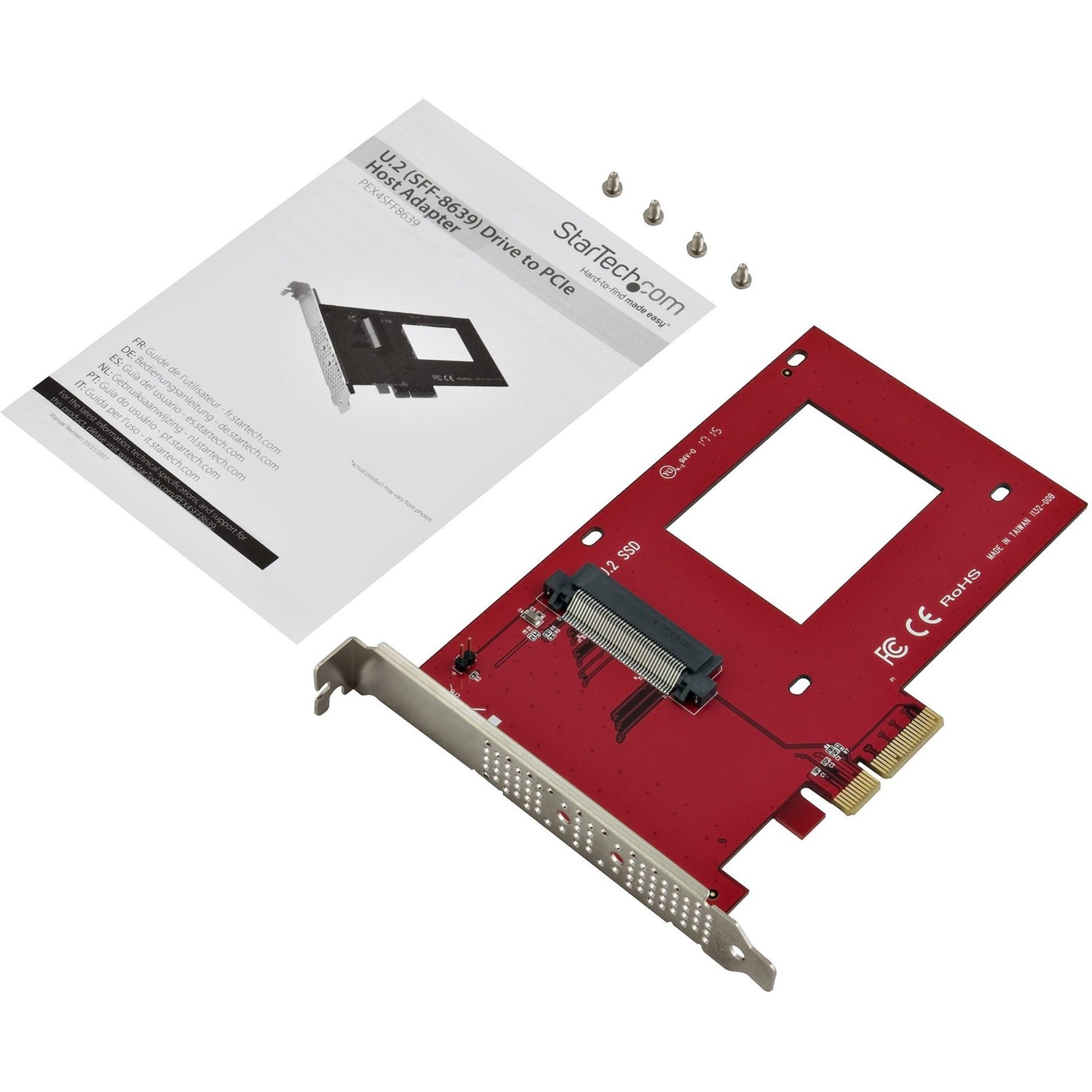 StarTech.com PEX4SFF8639 U.2 to PCIe Adapter for 2.5" U.2 NVMe SSD, SFF-8639, x4 PCI Express 3.0