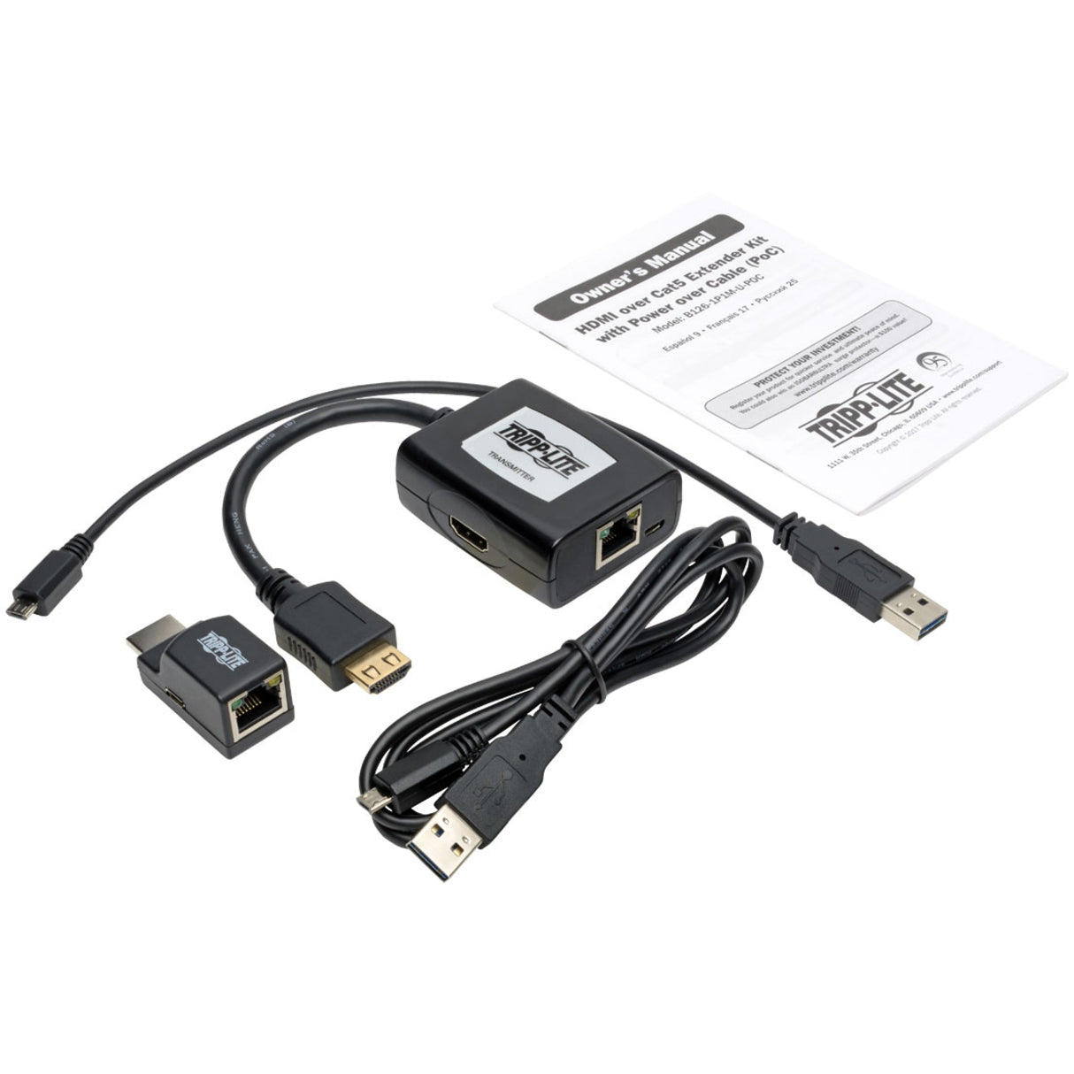Tripp Lite B126-1P1M-U-POC HDMI over Cat5/Cat6 Extender Kit, Power over Cable, 1080p @ 60 Hz, TAA
