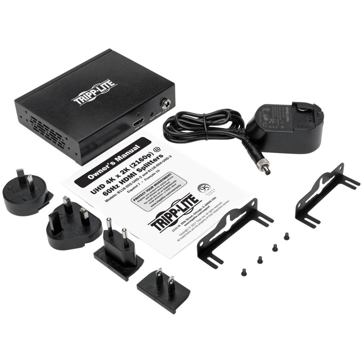 Tripp Lite B118-004-UHD-2 4-Port 4K 3D HDMI Splitter, Ultra-HD, Black