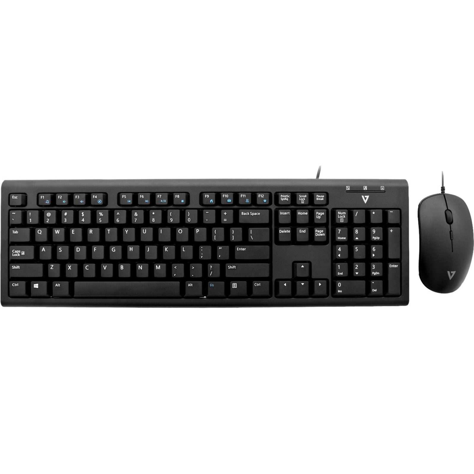 V7 CKU200US Wired Keyboard and Mouse Combo, Spill Resistant, Adjustable Feet, Symmetrical Mouse, 1600 dpi, USB Interface [Discontinued]