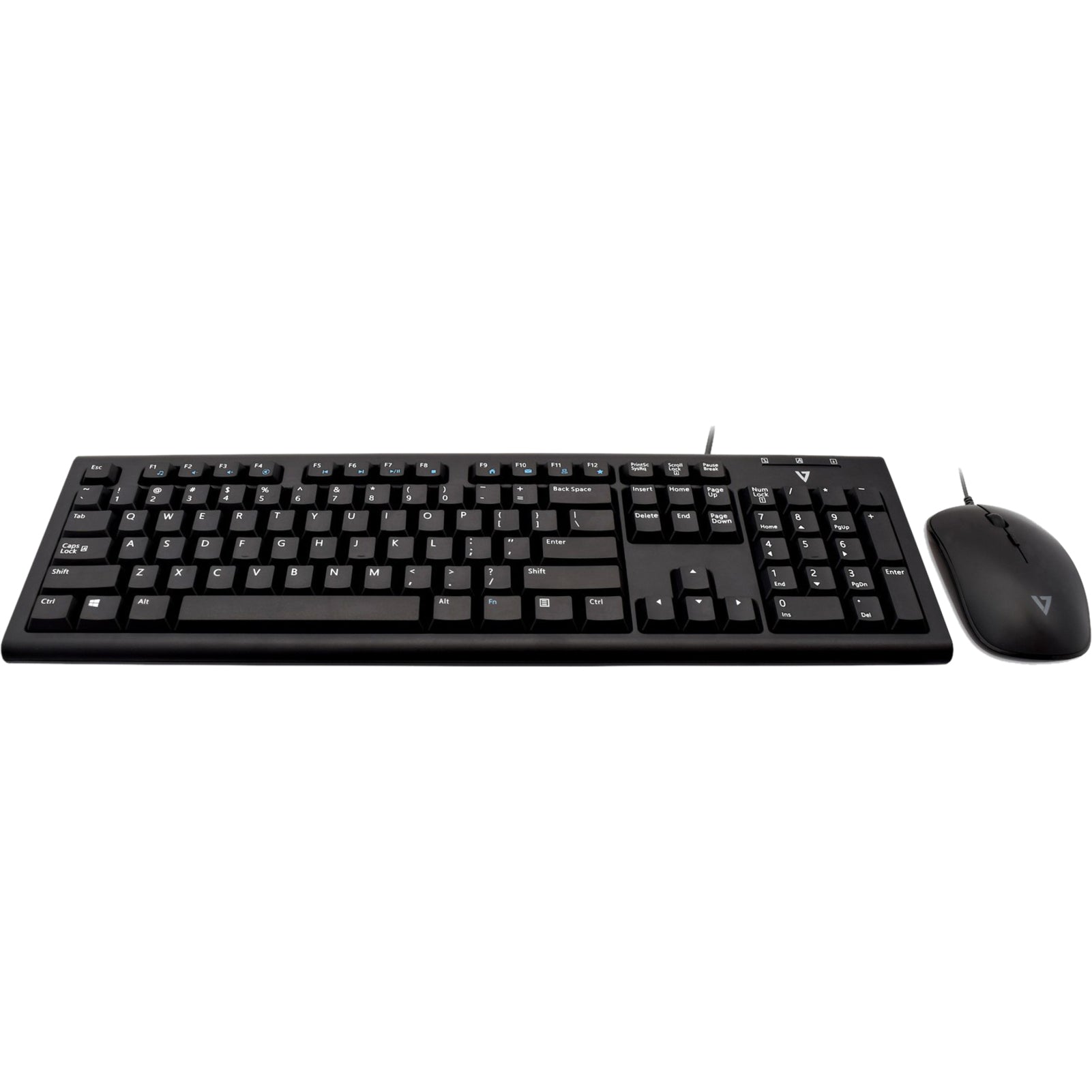 V7 CKU200US Wired Keyboard and Mouse Combo, Spill Resistant, Adjustable Feet, Symmetrical Mouse, 1600 dpi, USB Interface [Discontinued]