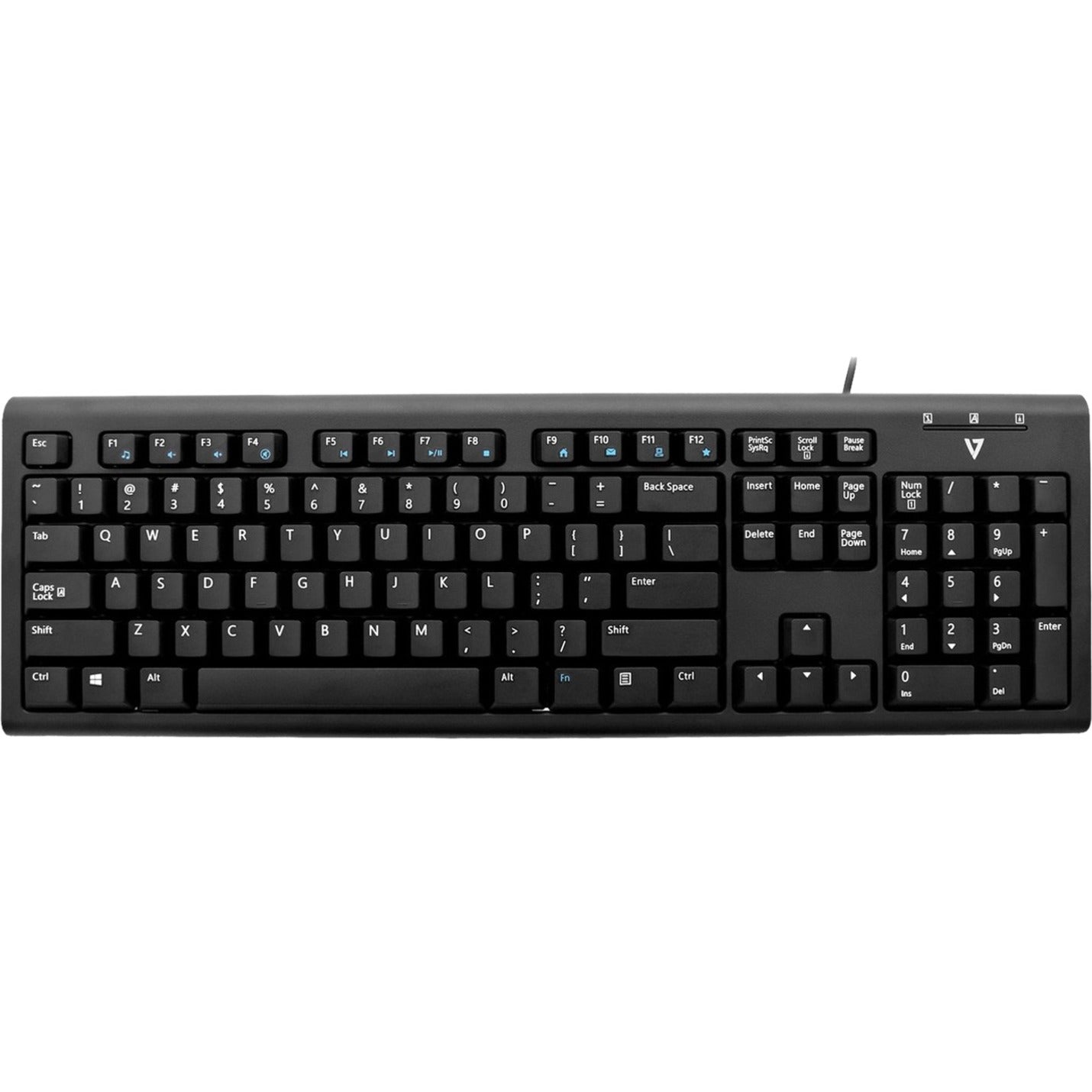 V7 KU200US USB/PS2 Wired Keyboard, Spill Resistant, Internet, Email, Play/Pause, Volume Control