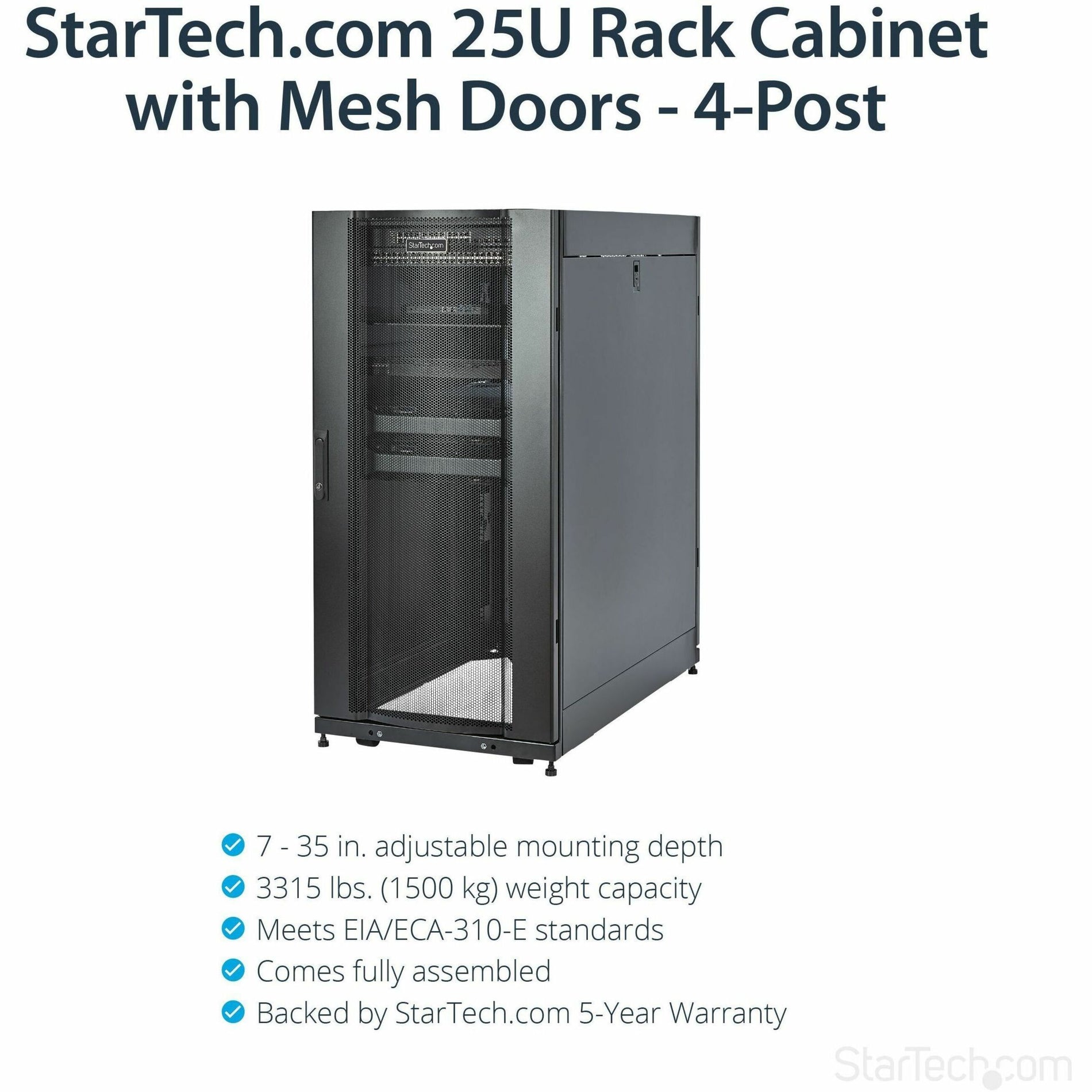 StarTech.com RK2537BKM 25U Server Rack Cabinet - 37 in. Deep Enclosure, Network Cabinet - Data Cabinet