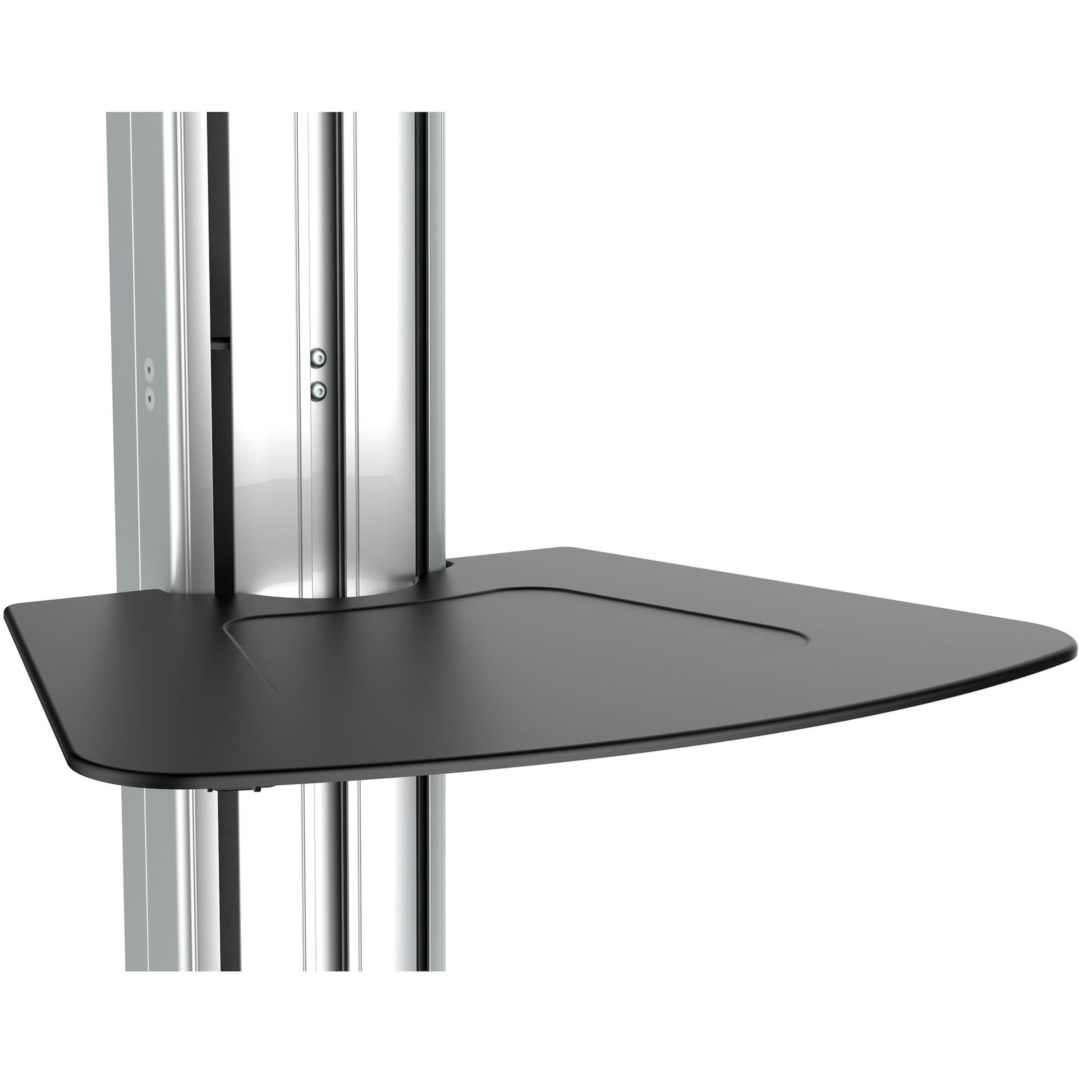 Detailed view of TV cart's accessory shelf showing ergonomic design-alternate-image7