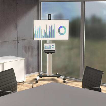 TV cart in modern office setting showing data visualization on screen with laptop shelf-alternate-image3