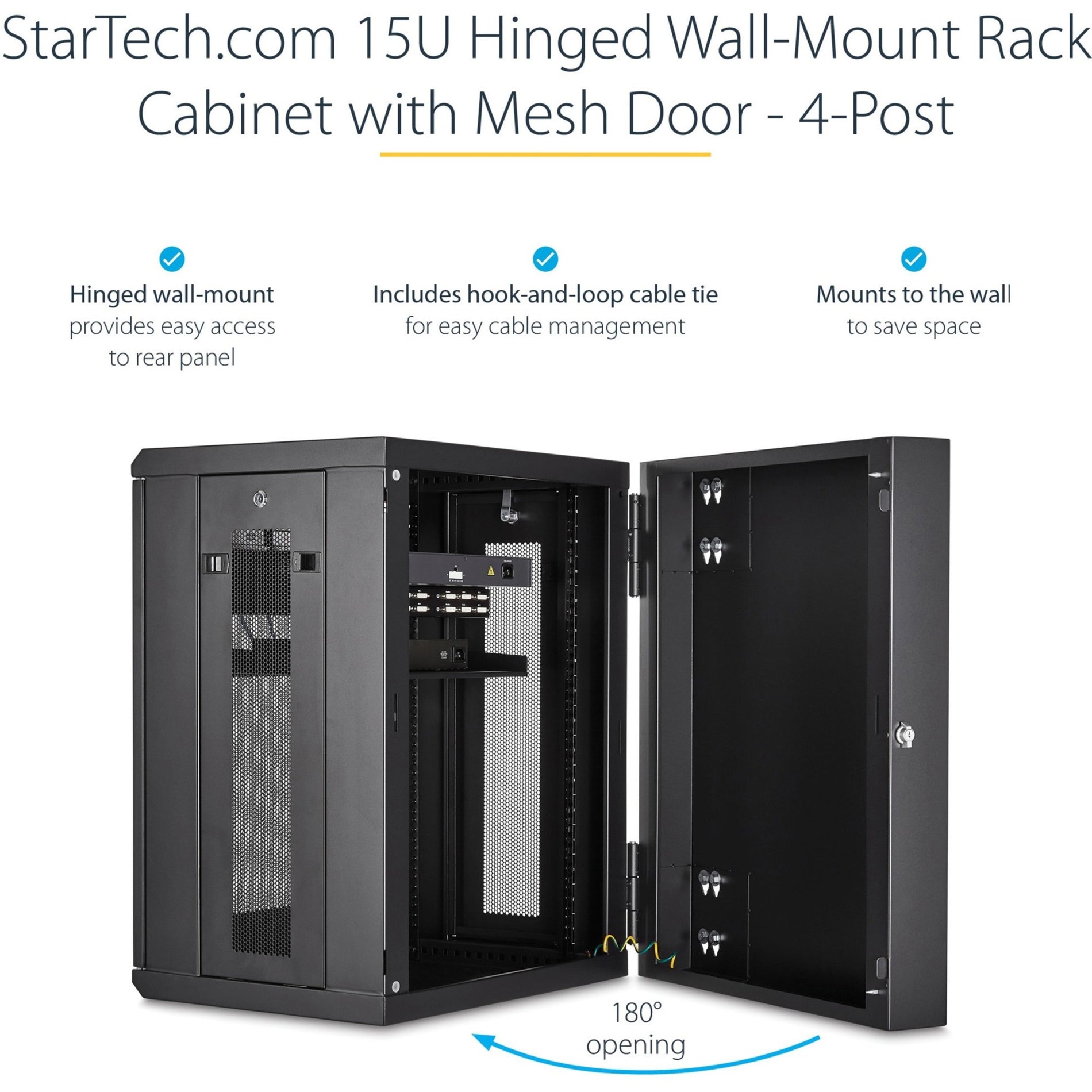 StarTech.com RK1520WALHM 15U Wall-Mount Server Rack Cabinet - Hinged Enclosure, 20in Deep