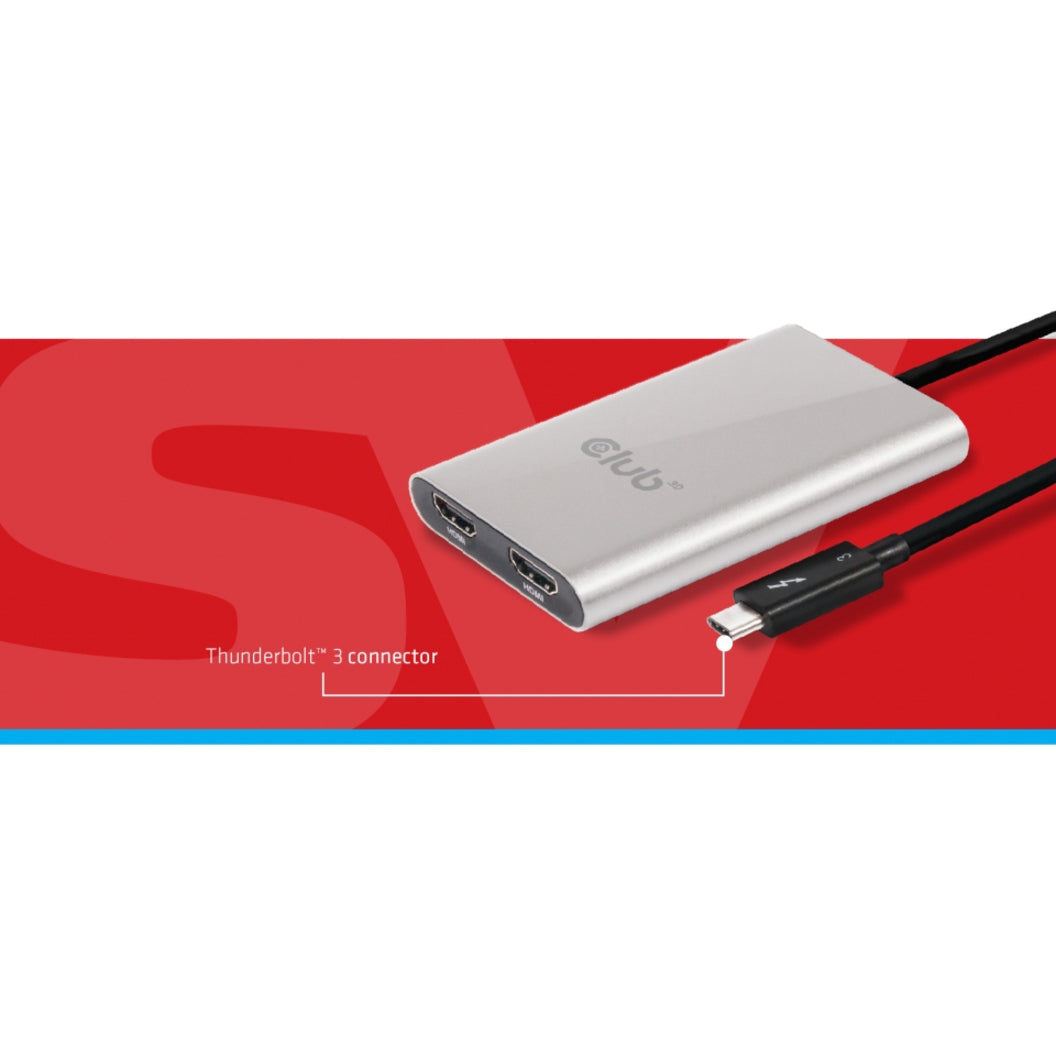 Club 3D CSV-1577 SenseVision Thunderbolt&trade; 3 to Dual Displayport&trade; 1.2 Adapter, Dual Monitor Support 4K60Hz