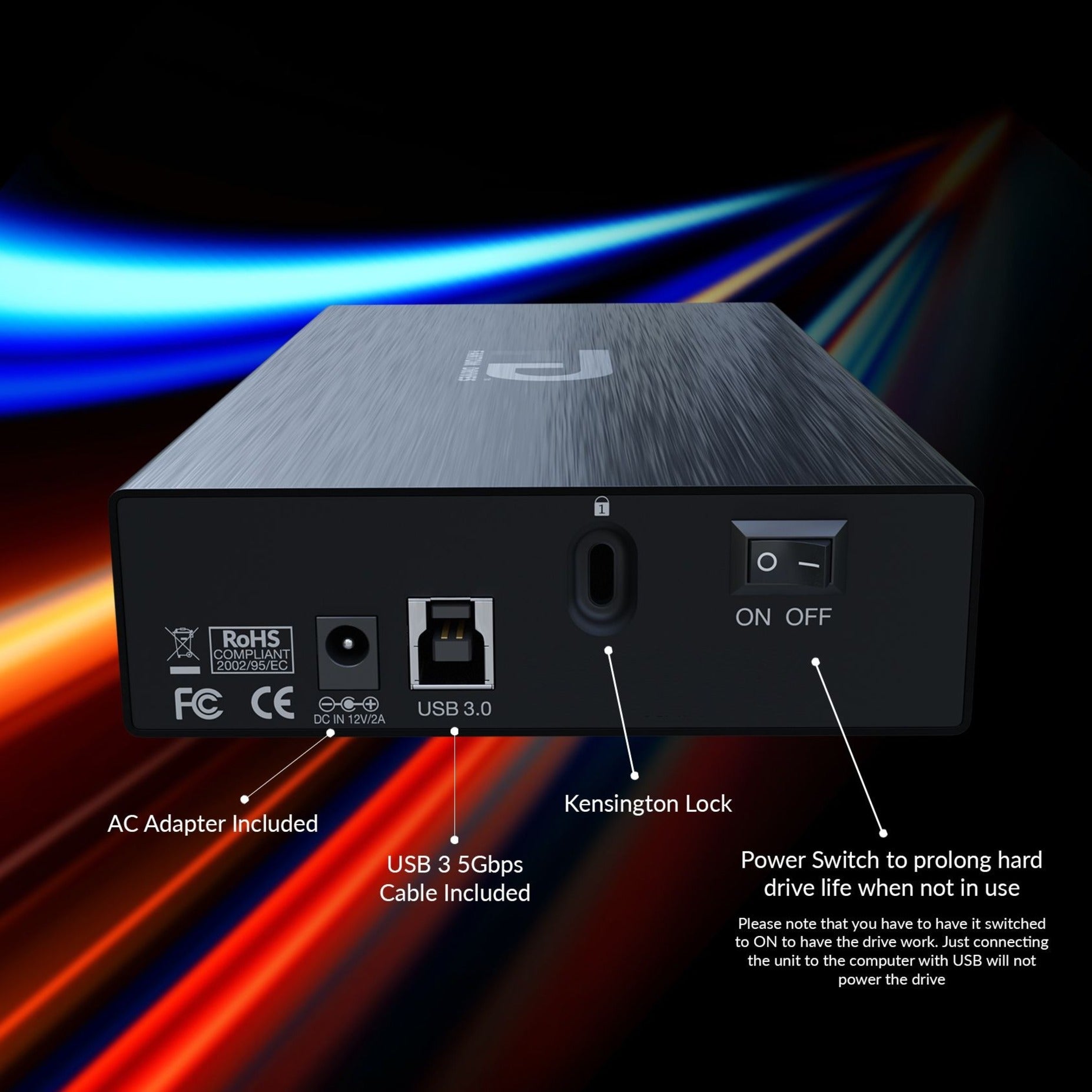 Fantom Drives GF3B6000UP GFORCE 6TB External Hard Drive - High-Speed USB 3.1, Aluminum, Black
