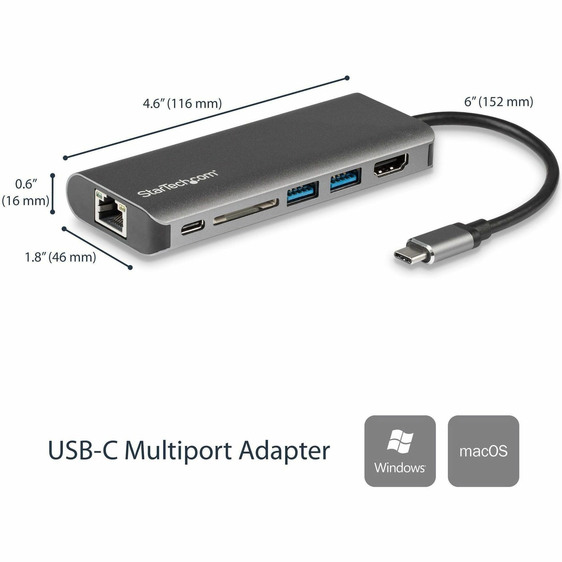 StarTech.com DKT30CSDHPD USB-C Multiport Adapter with SD Card Reader, Power Delivery, 4K HDMI, GbE, 2 x USB 3.0 Ports, USB-C Hub