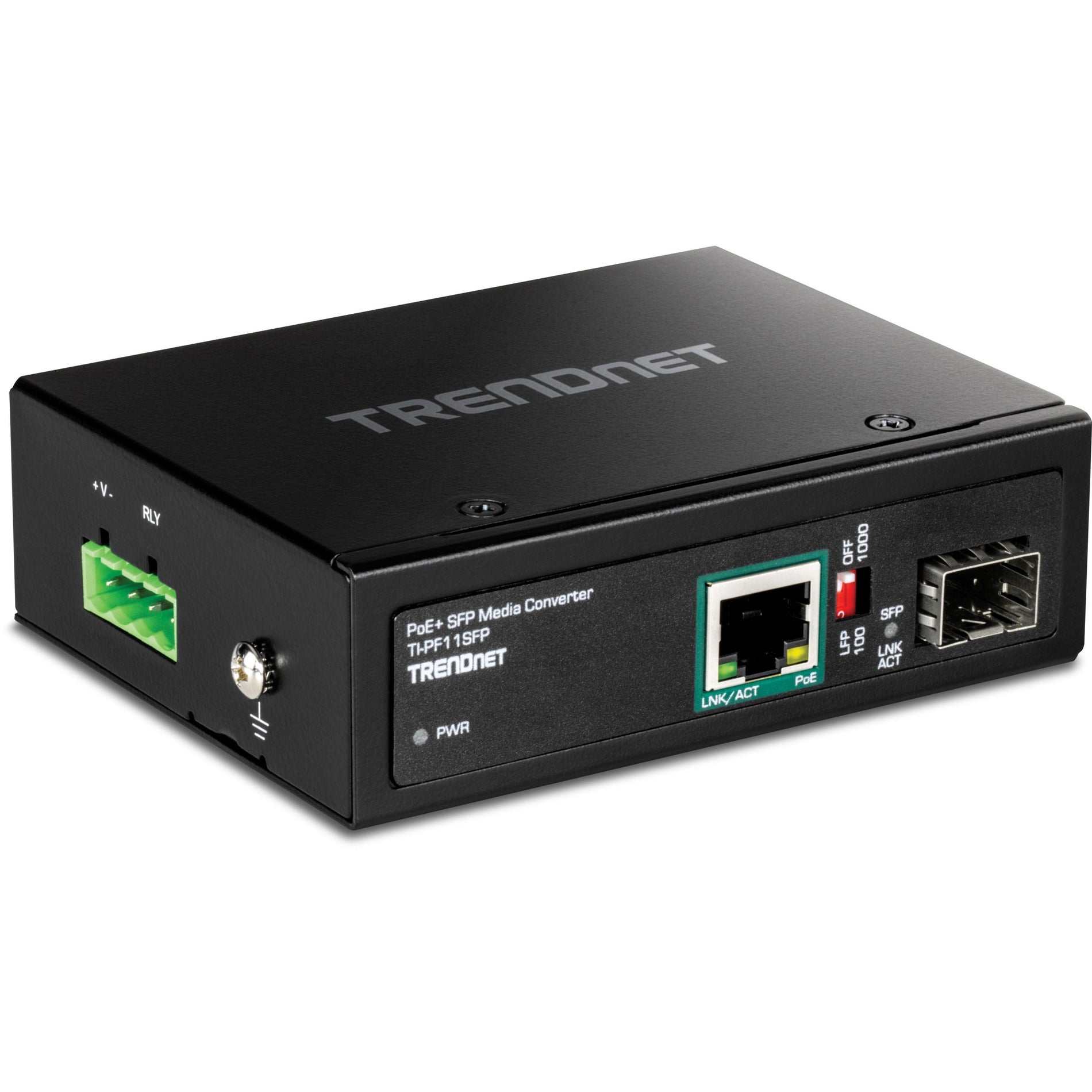 TRENDnet TI-PF11SFP Hardened Industrial SFP to Gigabit PoE+ Media Converter, Reliable Network Connectivity Solution