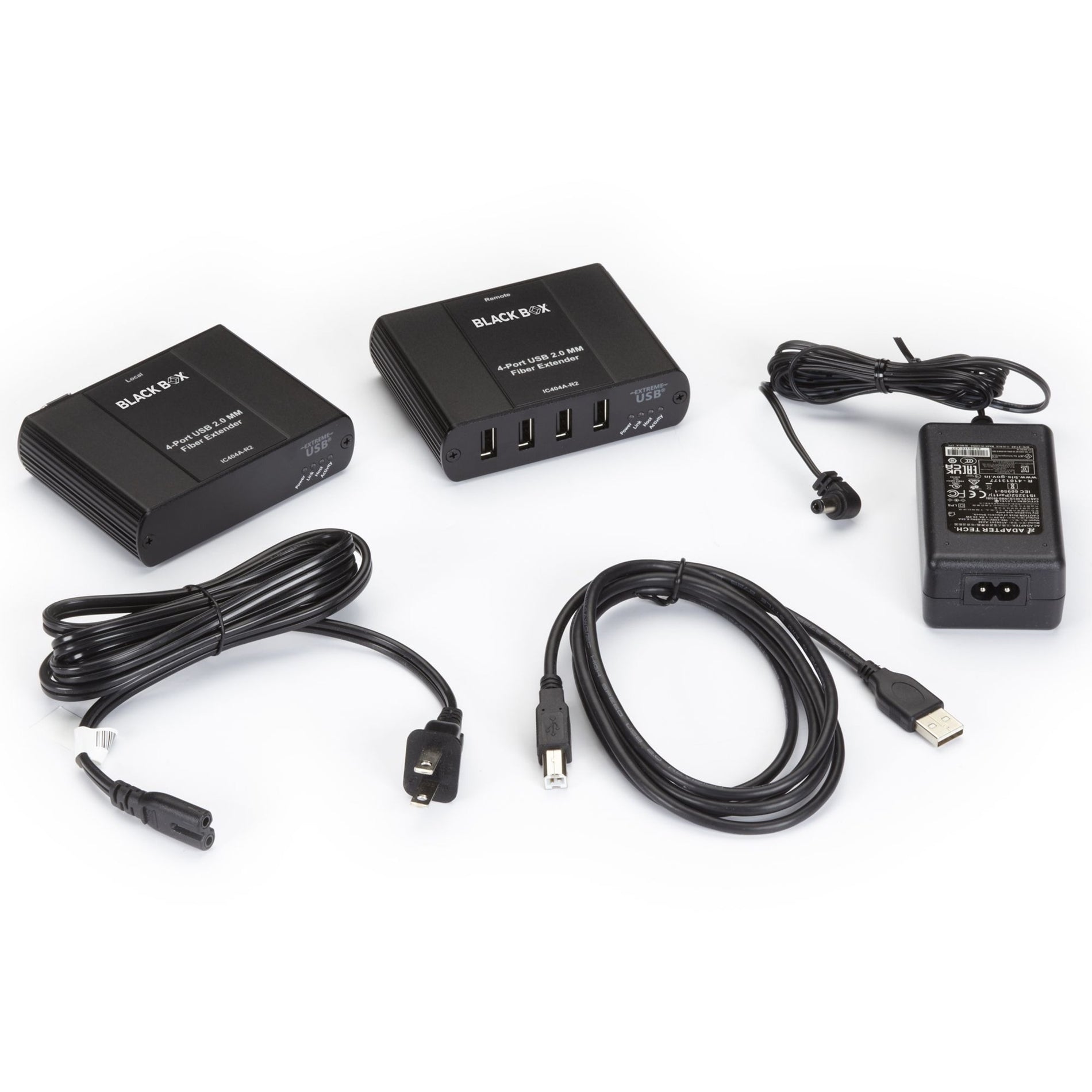 Black Box IC404A-R2 USB 2.0 Extender - Multimode Fiber, 4-Port, Extend USB Connections up to 1640.42 ft