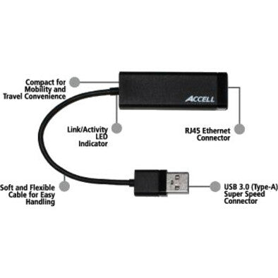 Accell J141B-005B-2 USB 3.0 to Gigabit Ethernet Adapter, High-Speed Internet Connection for Computers/Notebooks