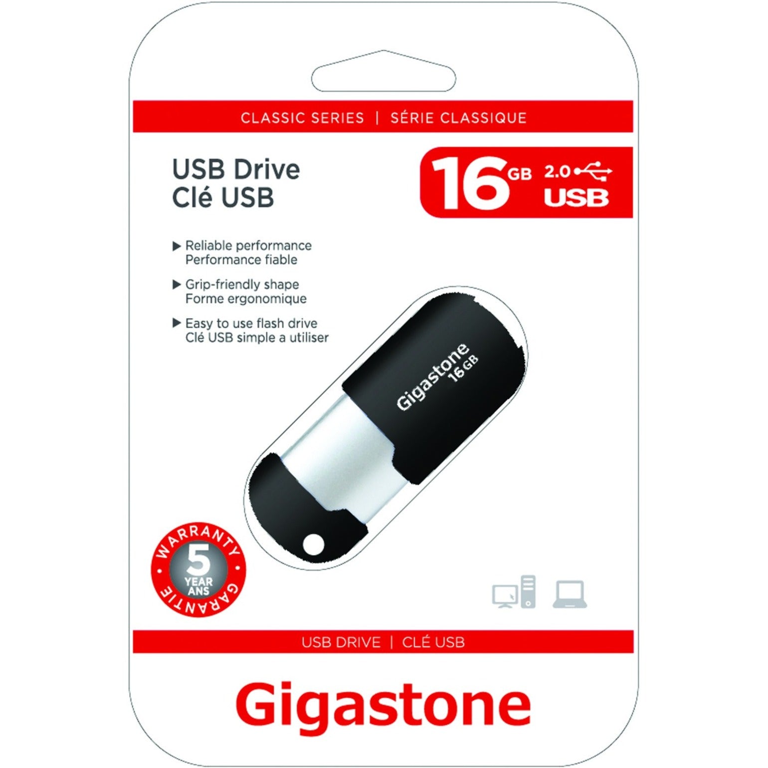 Gigastone GS-Z16GCNBL-R 16GB Classic USB 2.0 Flash Drive, 5 Year Warranty, Retail Package