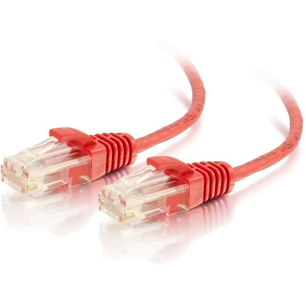 C2G 01165 1ft Cat6 Slim Snagless Ethernet Cable, Red, Lifetime Warranty