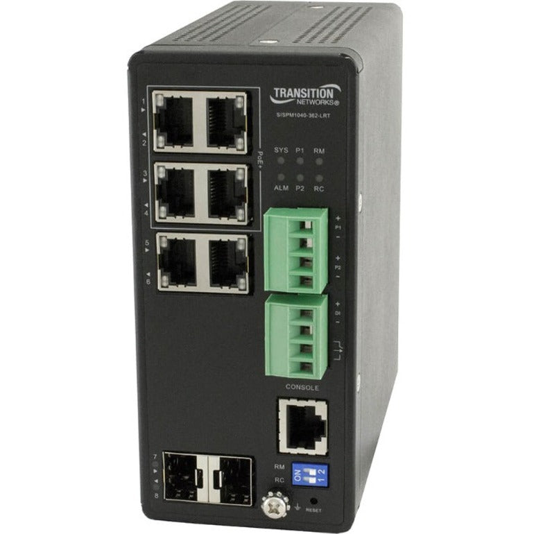Transition Networks SISPM1040-362-LRT Managed Hardened PoE+ Switch, 6-Port Gigabit Ethernet, 2-Port SFP