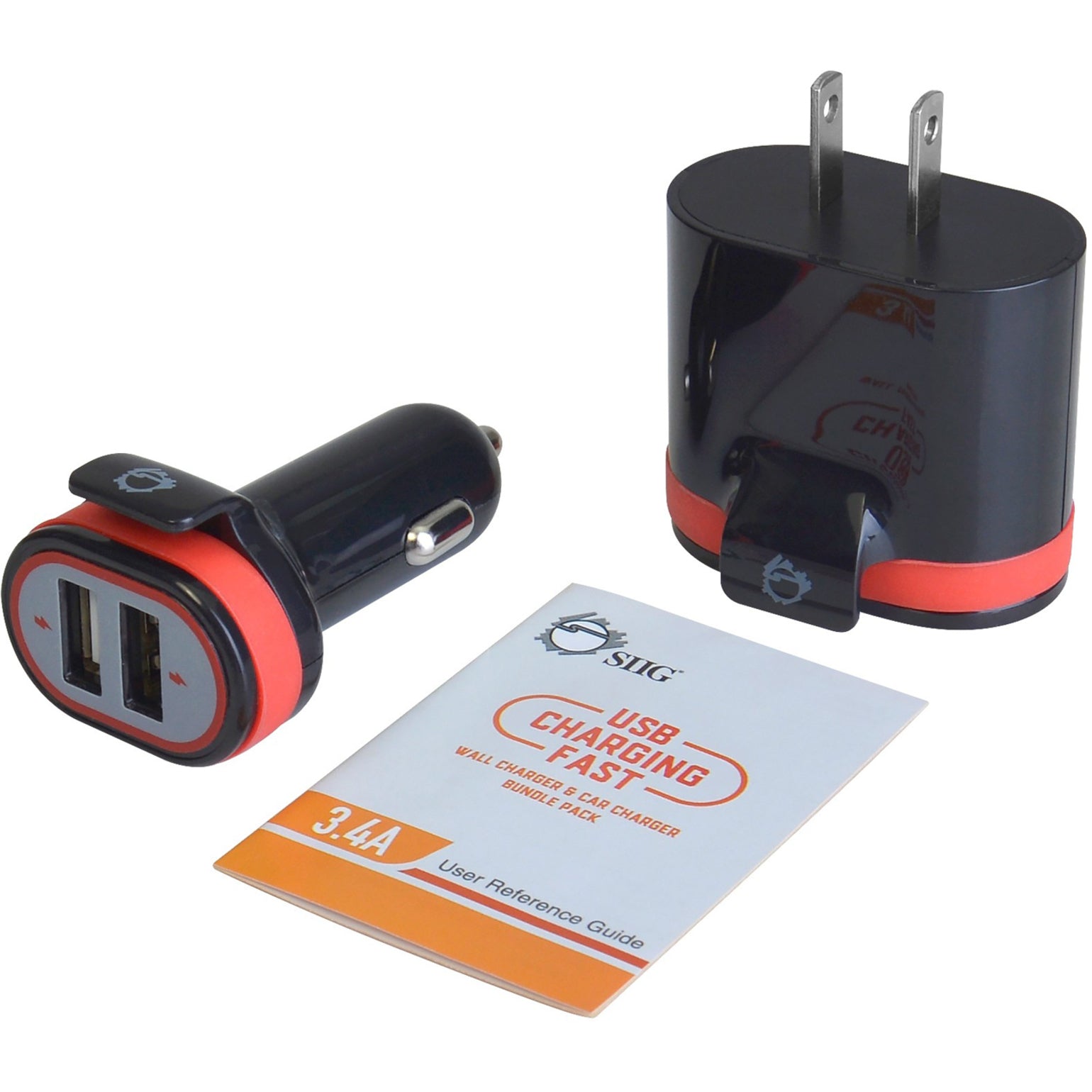 SIIG AC-PW1A12-S1 Schnellladende USB-Wandladegerät & Auto Ladegerät Bundle Pack - Schwarz 34A Ausgang 1 Jahr Garantie