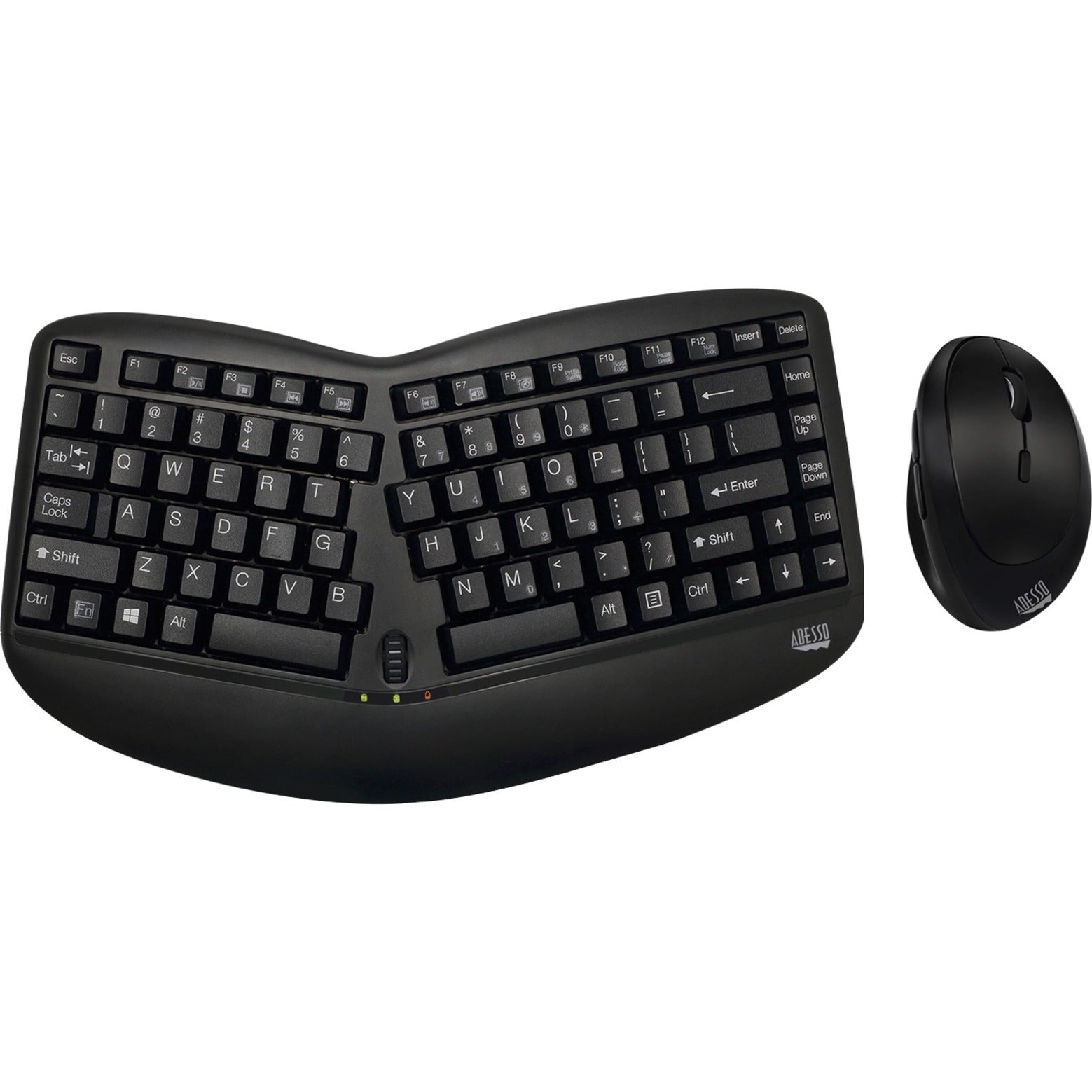 Adesso WKB-1150CB Tru-Form Wireless Ergo Mini Keyboard & Mouse, Split Keyboard, Ergonomic, Black