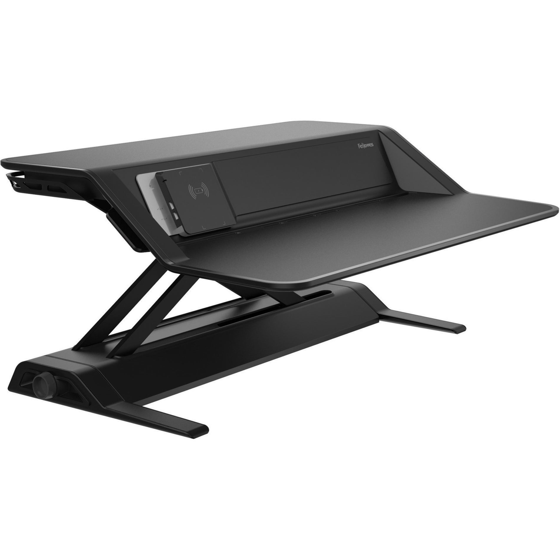 Fellowes 8080301 Lotus DX Sit-Stand Workstation, Black - Antimicrobial, Charge Function, Built-in USB Port