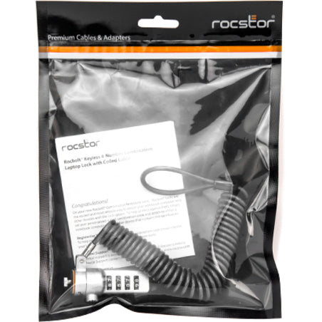 Rocstor Y10C180-B1 Rocbolt Portable Security Cable With Combination Lock, 6 ft, 4-digit, Resettable