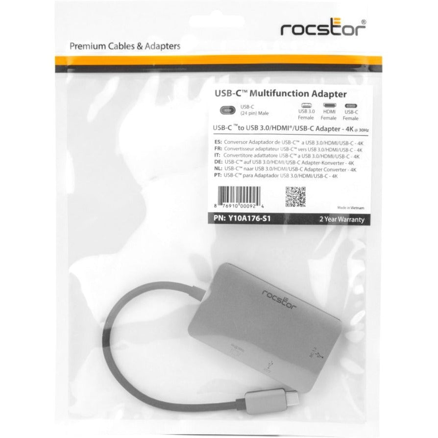 Rocstor Y10A176-S1 USB-C to HDMI Multiport Adapter - USB-C to HDMI/USB-C (3.1)/USB 3.0 Converter, Silver