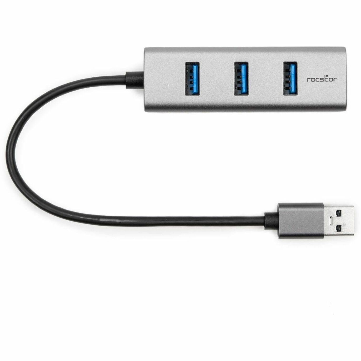 Rocstor Y10A179-B1 Premium 3-Port External Portable USB 3.0 Hub with Gigabit Ethernet 10/100/1000, 2-Year Warranty, PC/Mac Compatible