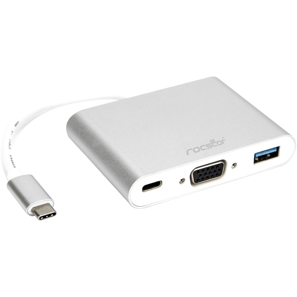 Rocstor Y10A175-S1 Graphic Adapter USB-C TO USB 3.0 VGA USB-C 3.1 MULTIFUNCTION ADAPTER 15CM SILVER