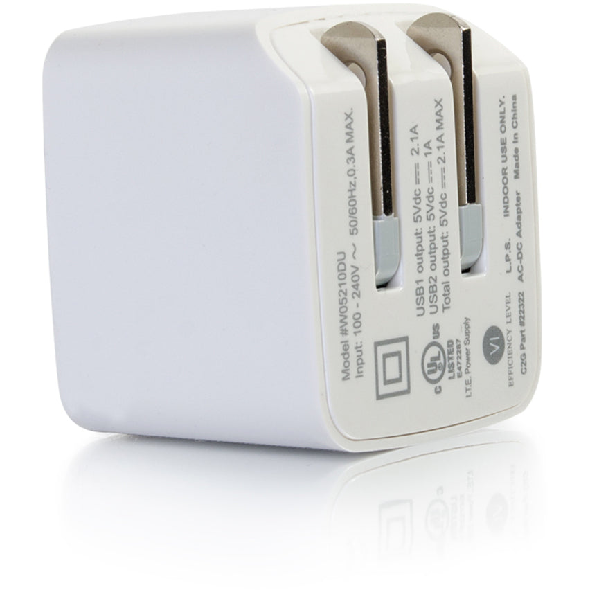 C2G 22322 2-Port USB Wall Charger - Fast Charging Adapter, Compact Design