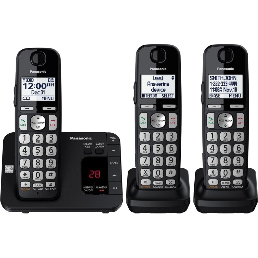 Panasonic KX-TGE433B Expandable Cordless Phone System with Answering Machine - 3 Handsets, DECT 6.0 Plus, Speakerphone, Black