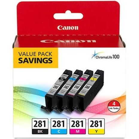 Canon 2091C005 CLI-281 Black, Cyan, Magenta & Yellow 4 Ink Pack - For Canon PIXMA Printers