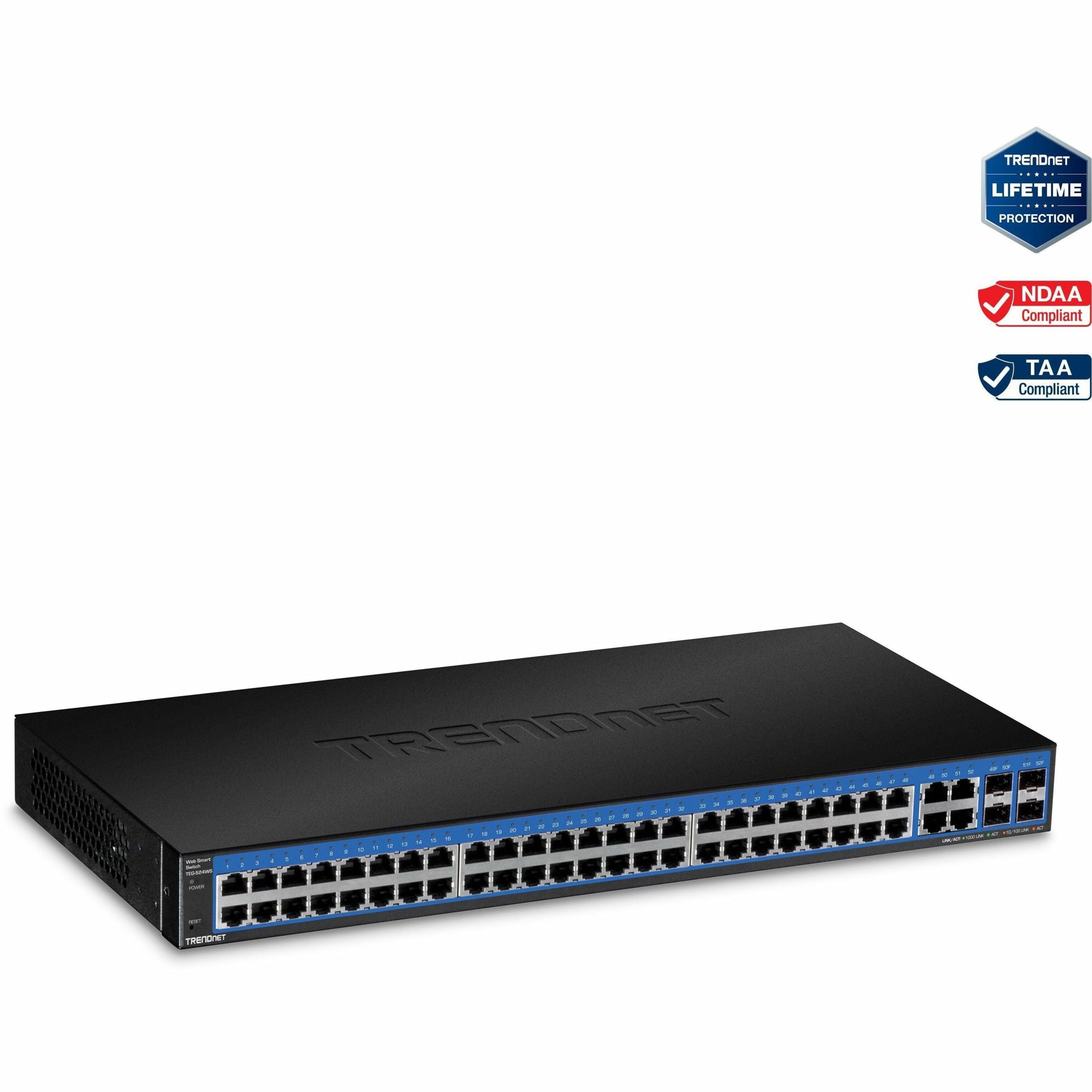 TRENDnet TEG-524WS 52-Port Gigabit Web Smart Switch, 104 Gbps Switching Capacity, VLAN, QoS, LACP, IPv6, Lifetime Protection