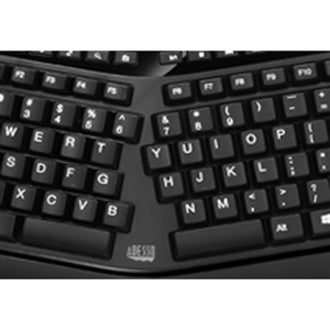 Adesso WKB-4500UB 2.4GHz Wireless Ergonomic Touchpad Keyboard, Quiet Keys, Palm Rest, Split Layout