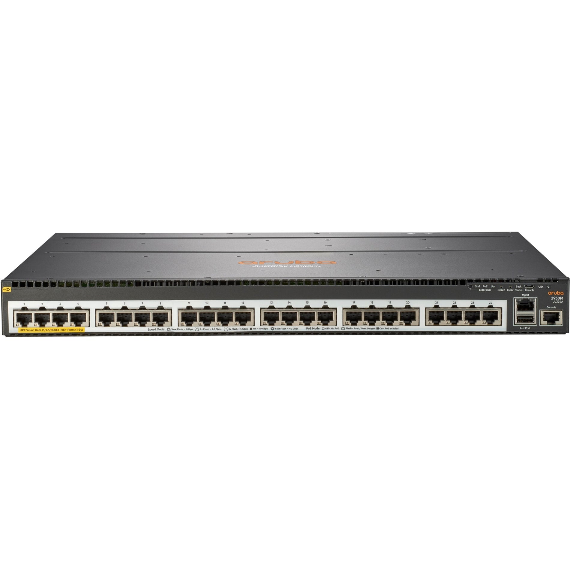 Aruba JL324A 2930M 24 HPE Smart Rate PoE+ 1-slot Switch, 24 x 5 Gigabit Ethernet Network, Stackable, Uplink Port Supported