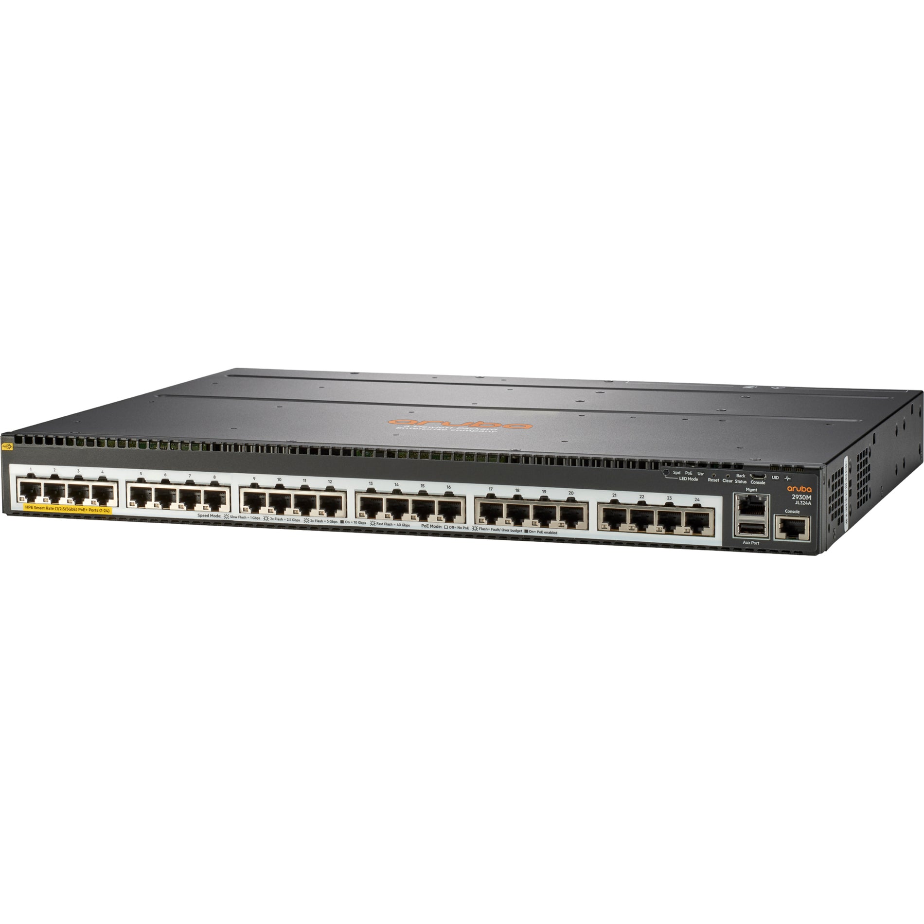 Aruba JL324A 2930M 24 HPE Smart Rate PoE+ 1-slot Switch, 24 x 5 Gigabit Ethernet Network, Stackable, Uplink Port Supported