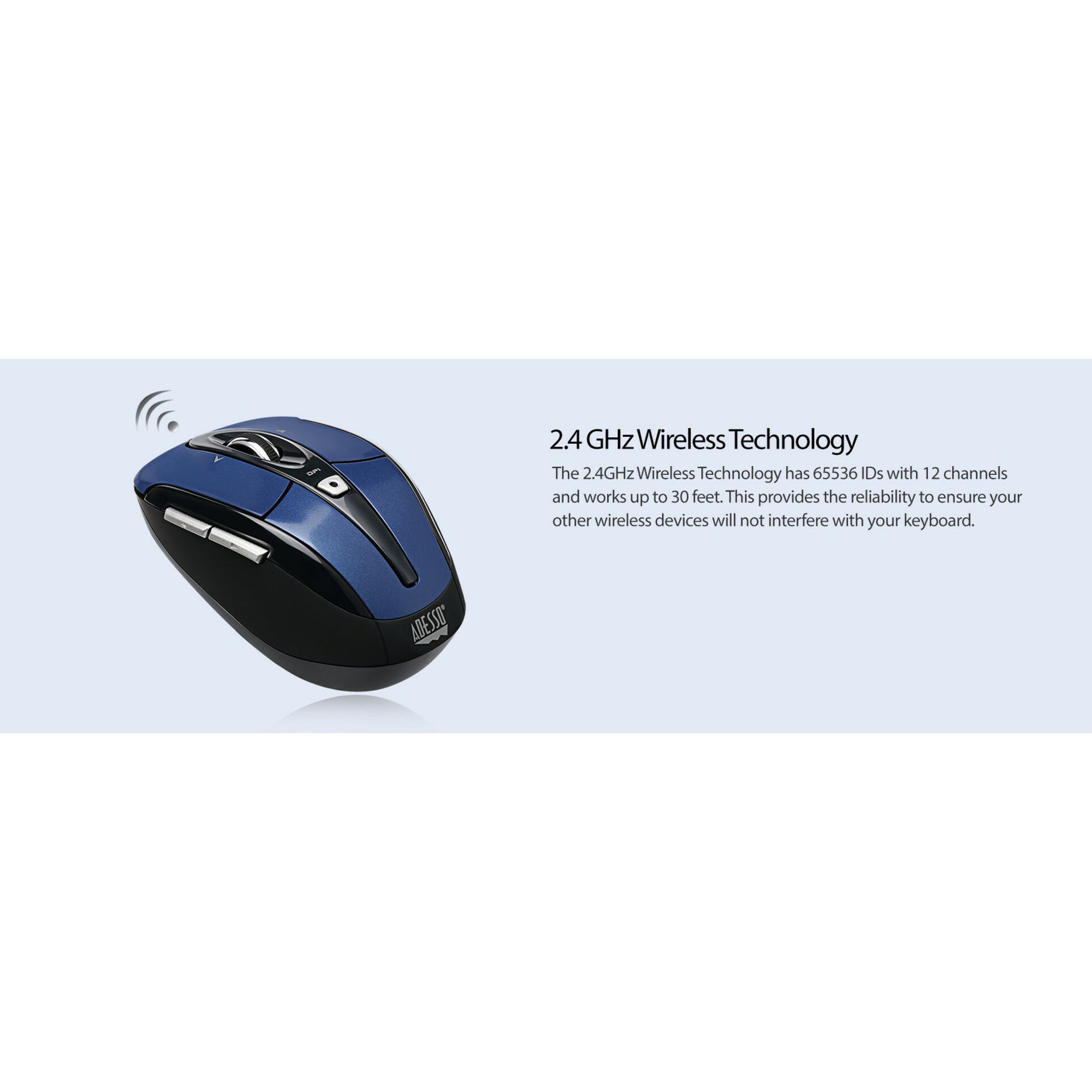 Adesso IMOUSES60L iMouse S60L - 2.4 GHz Wireless Programmable Nano Mouse, Ergonomic Fit, 1600 DPI, Blue