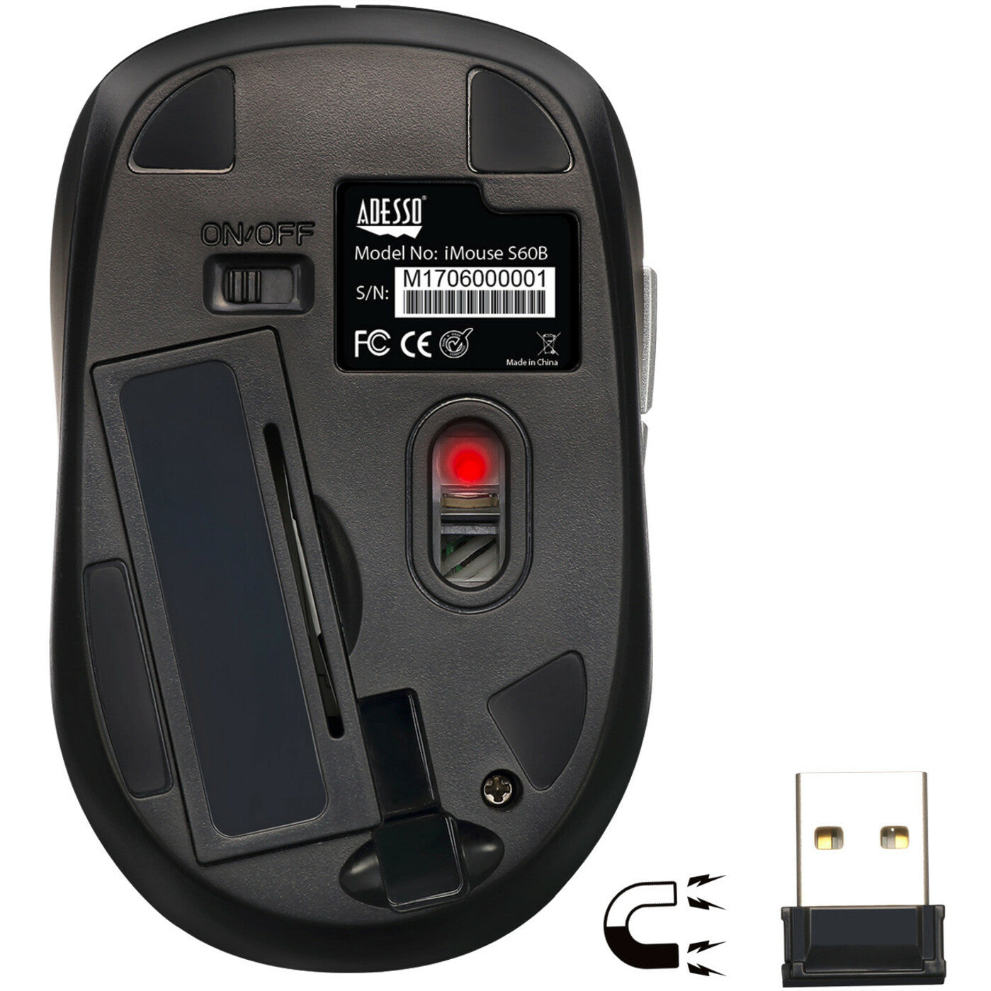 Adesso IMOUSES60B iMouse S60B - 2.4 GHz Wireless Programmable Nano Mouse, Ergonomic Fit, Tilt Wheel, 1600 dpi