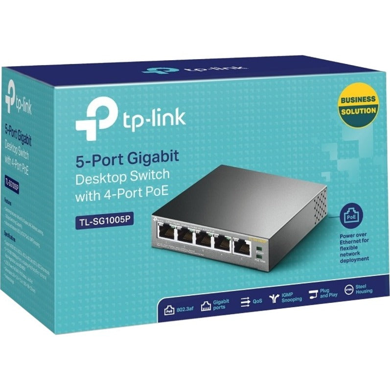 TP-Link TL-SG1005P 5-Port Gigabit Desktop Switch with 4-Port PoE, Steel Case