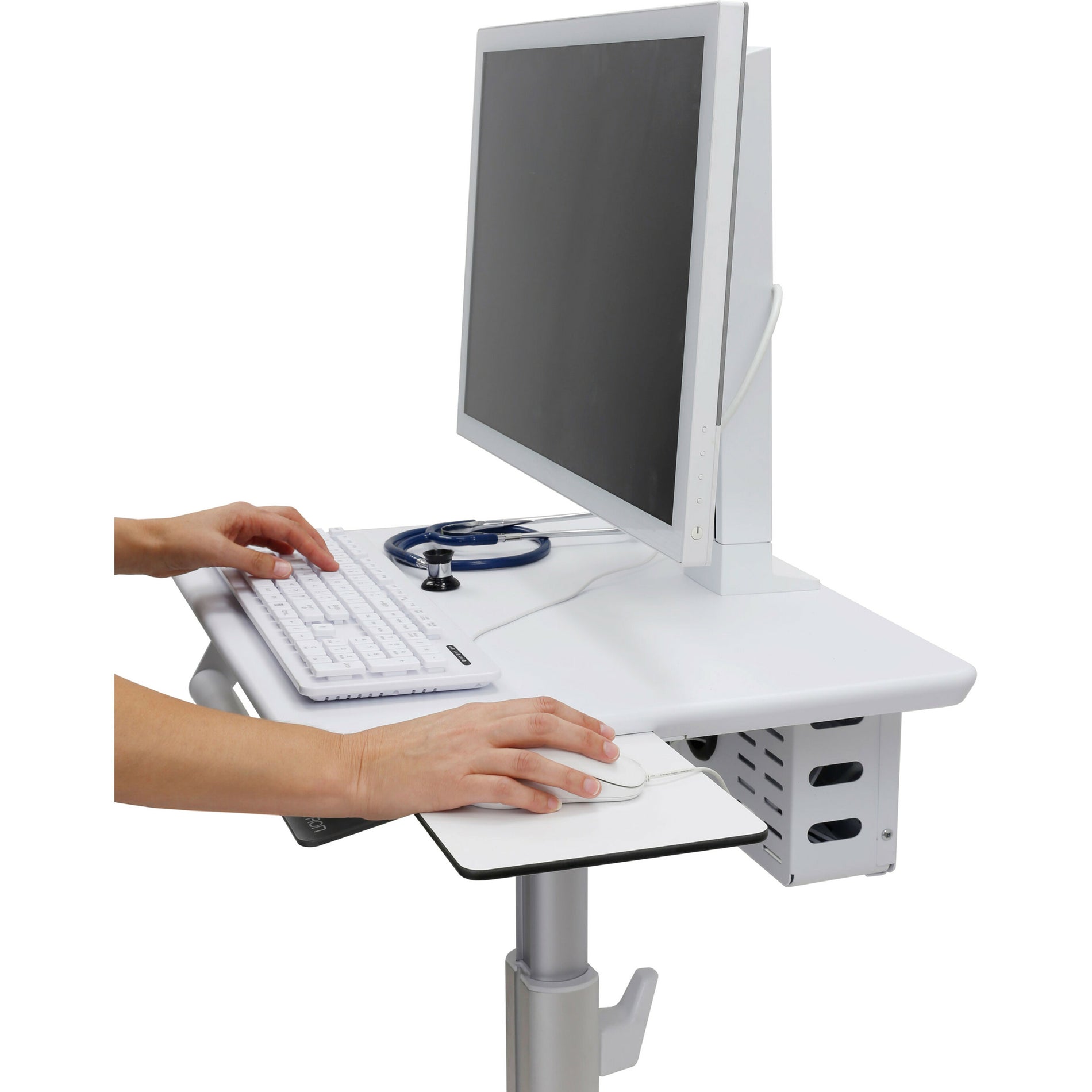 Ergotron SV10-1300-0 StyleView Lean WOW Cart, Lightweight Medical Cart with Sliding Mouse Tray, Cable Management, and Adjustable Height