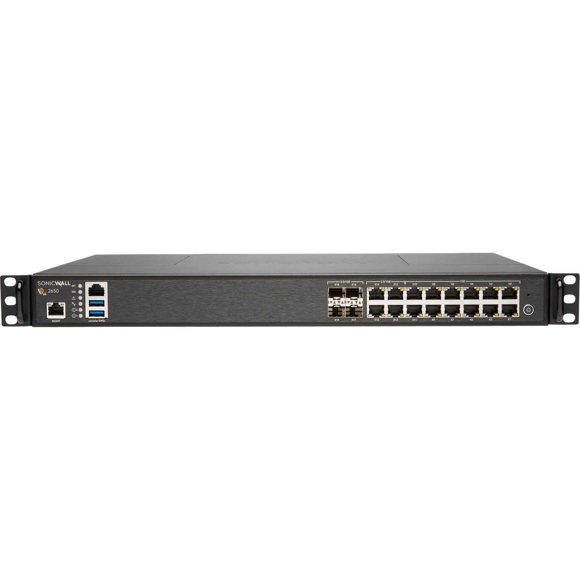 SonicWall 01-SSC-1997 NSA 2650 Network Security/Firewall Appliance, 16 Ports, AES Encryption, 1U Rack-mountable