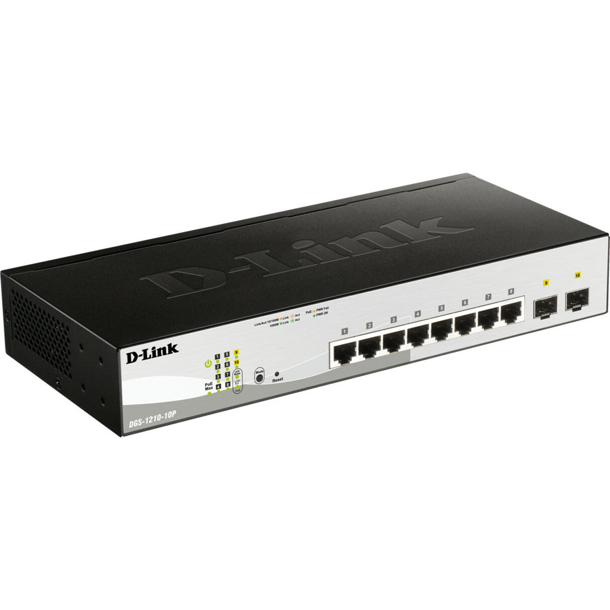 D-Link DGS-1210-10MP Ethernet Switch, 8-Port Gigabit with 2 SFP Slots, Lifetime Warranty