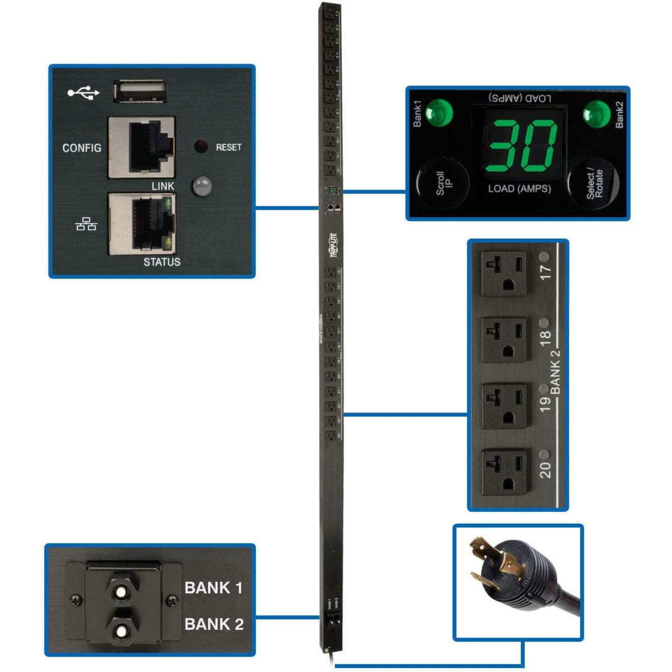 Tripp Lite PDUMV30NETLX 2.9kW Single-Phase Switched PDU, 24 Outlets, Remote Outlet Switching