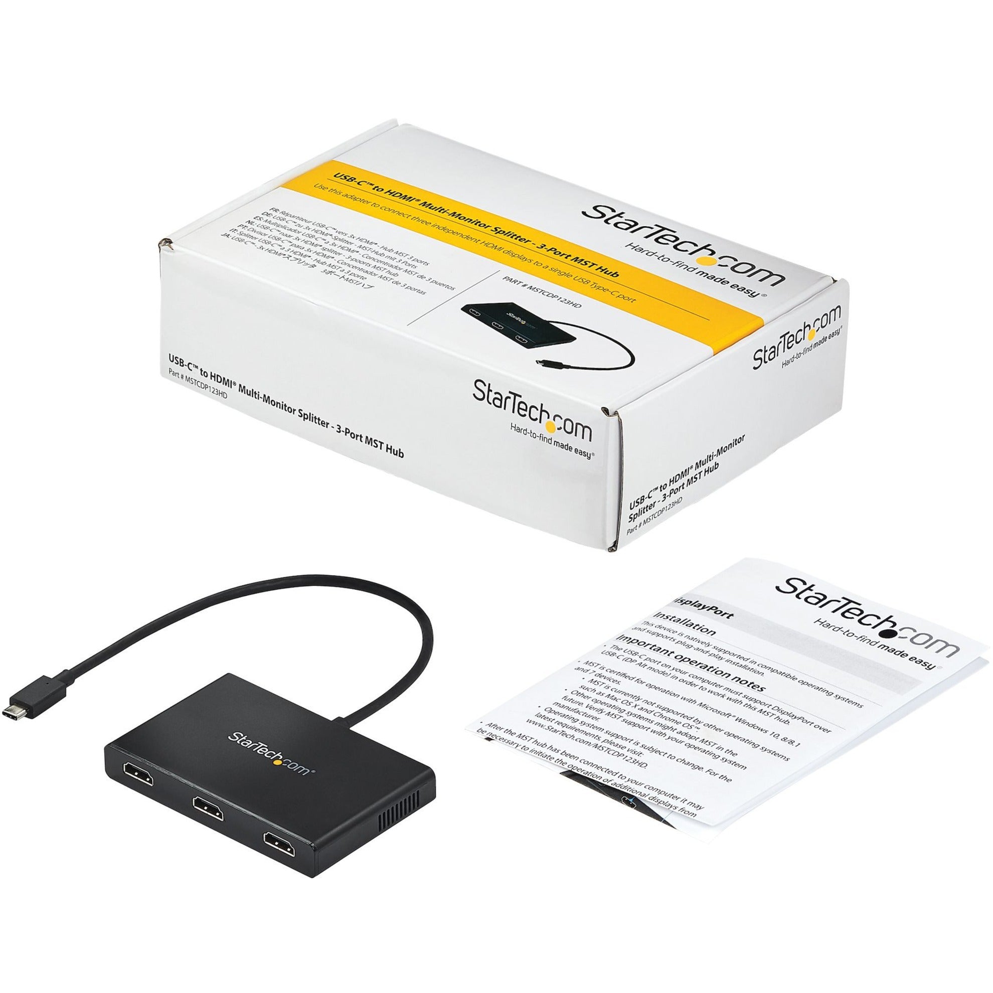 StarTech.com 3ポートMSTハブ Mini DisplayPort-3xHDMI 4K対応 Windowsのみ対応 MSTMDP123HD 1台 :  3-Port Multi Monitor Adapter - Mini